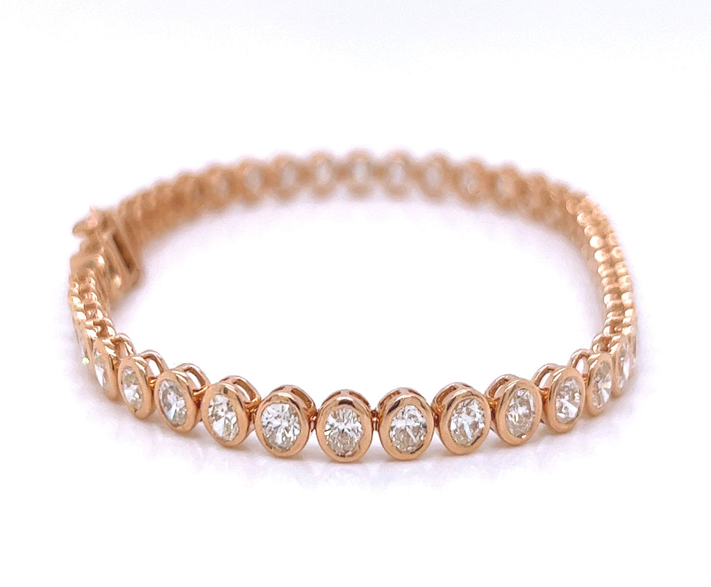 Natural Oval Diamond Bezel Set Tennis Bracelet, in Rose Gold