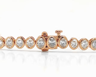 Natural Mined Oval Diamond Bezel Set Tennis Bracelet Rose Gold