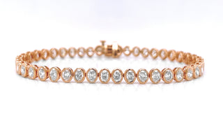 Natural Mined Oval Diamond Bezel Set Tennis Bracelet Rose Gold