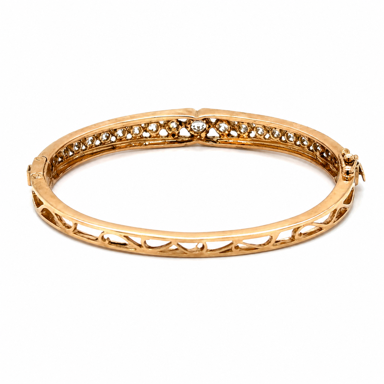 Natural Cushion and Oval Diamond Vintage Bangle 14KT Yellow Gold