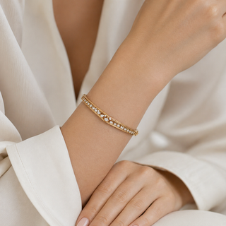 Natural Cushion and Oval Diamond Vintage Bangle 14KT Yellow Gold