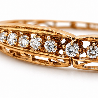 Natural Cushion and Oval Diamond Vintage Bangle 14KT Yellow Gold