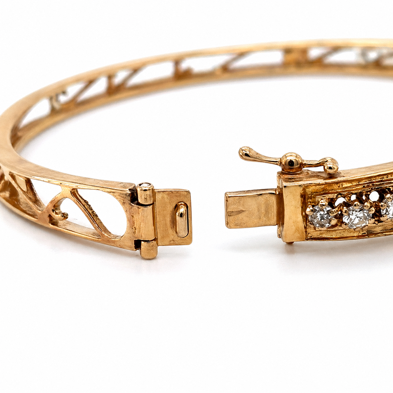Natural Cushion and Oval Diamond Vintage Bangle 14KT Yellow Gold