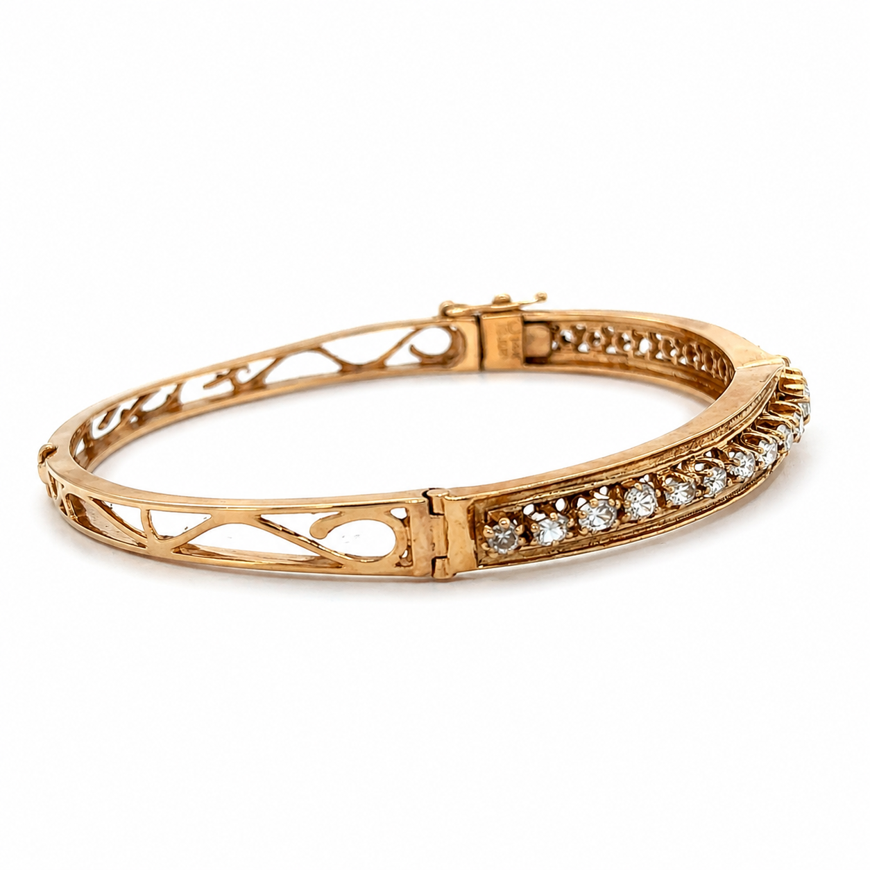 Natural Cushion and Oval Diamond Vintage Bangle 14KT Yellow Gold