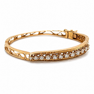 Natural Cushion and Oval Diamond Vintage Bangle 14KT Yellow Gold