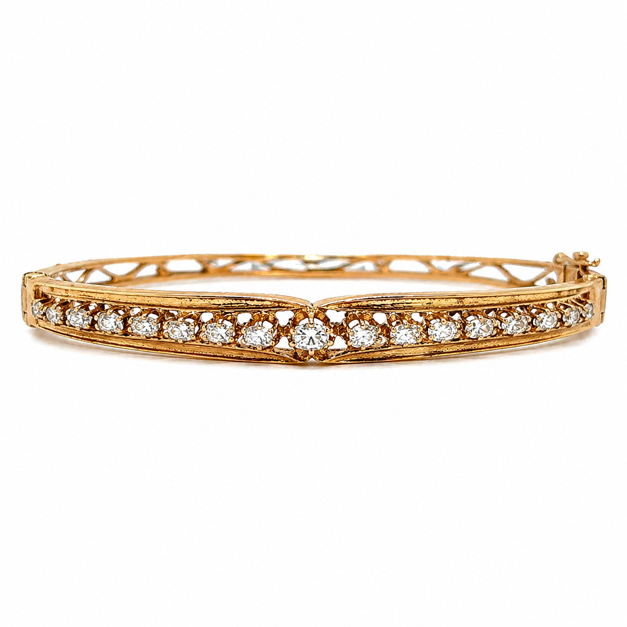 Natural Cushion and Oval Diamond Vintage Bangle 14KT Yellow Gold