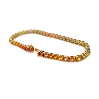 Natural Mined Round Sapphire Multi-Color Rainbow Bracelet Yellow Gold