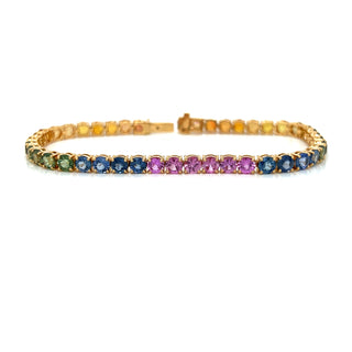 Natural Mined Round Sapphire Multi-Color Rainbow Bracelet Yellow Gold