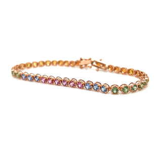 Natural Mined Round Cut Multi-Color Sapphire Rainbow Bracelet Rose Gold