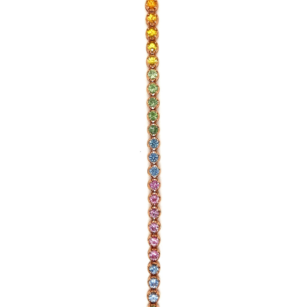 Natural Round Cut Multi-Color Sapphire Rainbow Bracelet, in Rose Gold