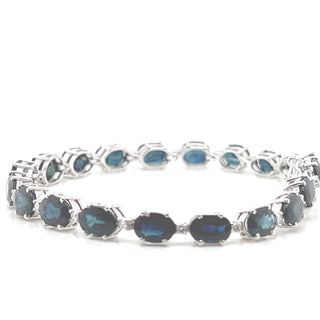 Natural Mined Blue Sapphire and Diamond Tennis Bracelet White Gold GIA