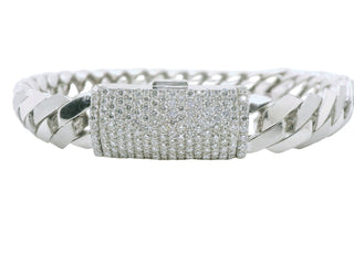 Cuban Link Bracelet with Natural Diamonds, in White Gold
