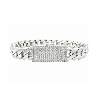 Cuban Link Bracelet with Natural Diamonds, in White Gold