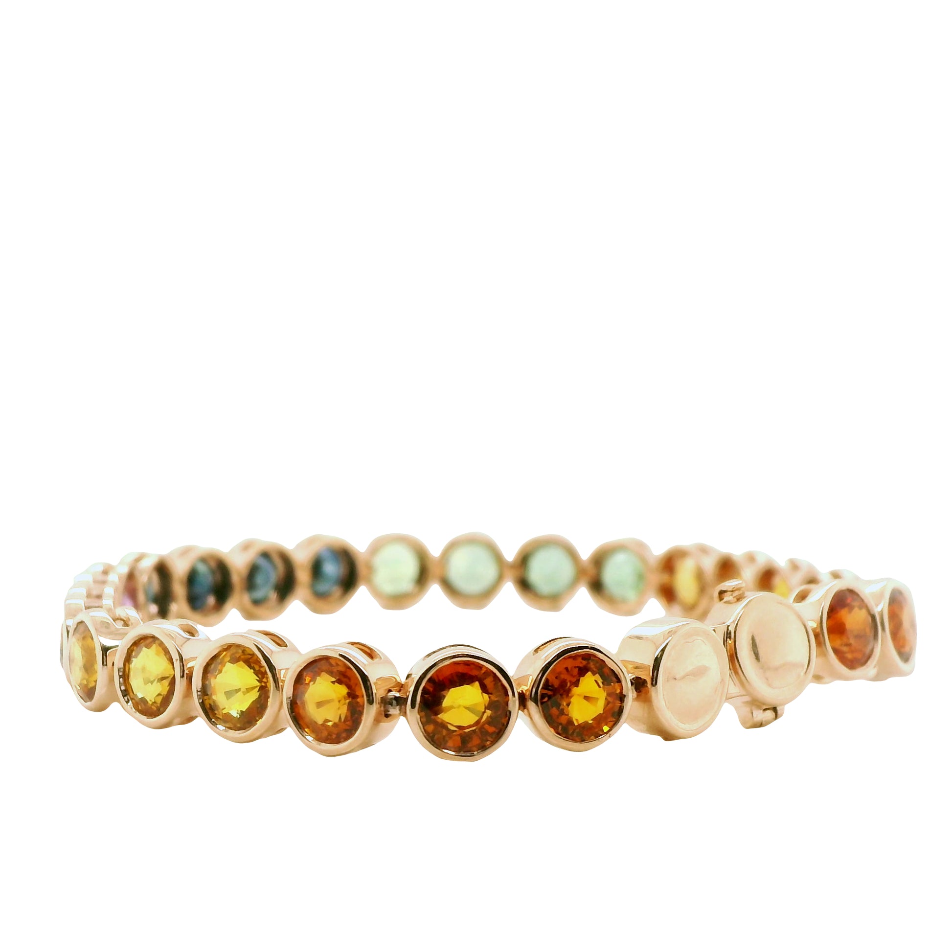 Multi-Colored Rainbow Natural Sapphire Single Line Bezel Bracelet, in Rose Gold