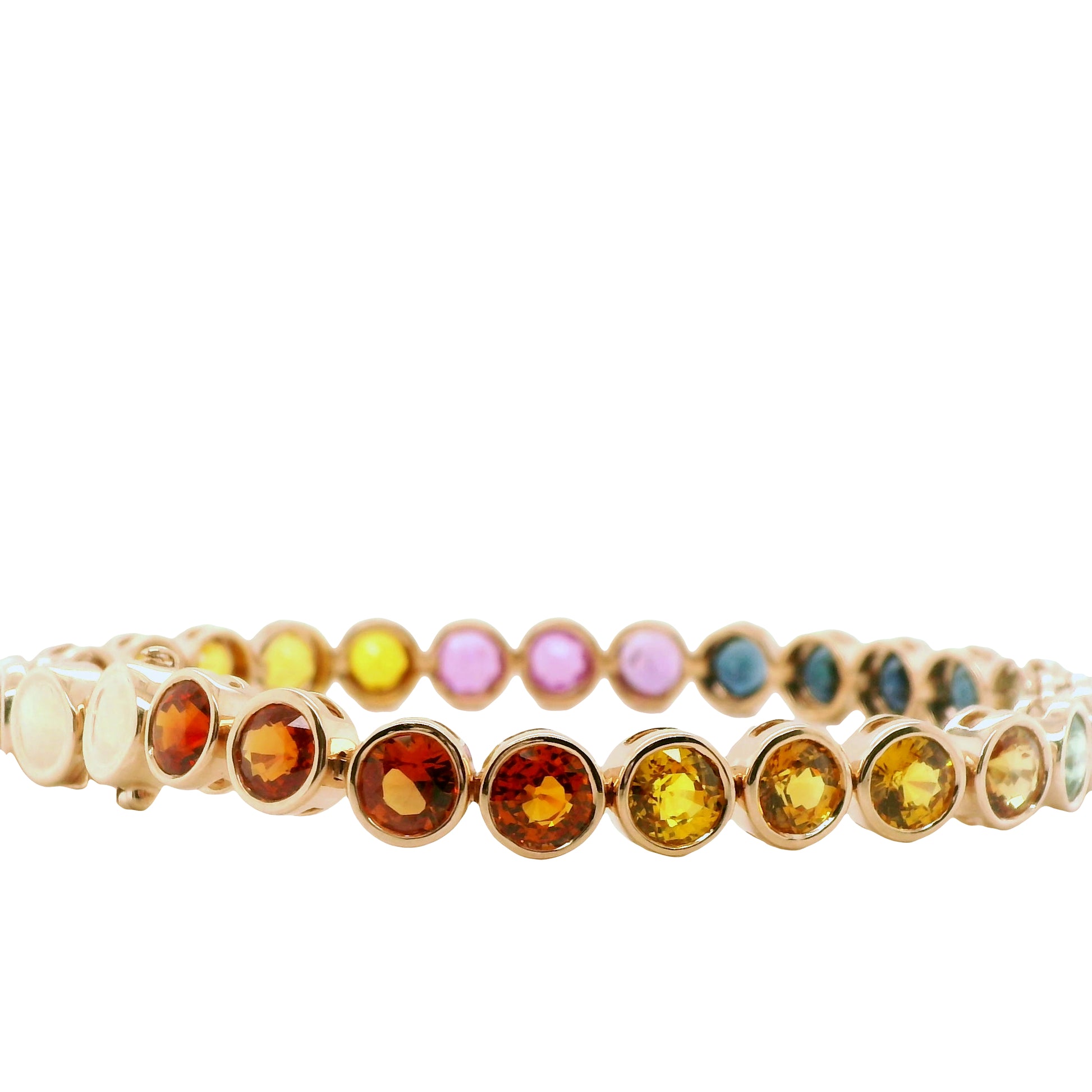 Multi-Colored Rainbow Natural Sapphire Single Line Bezel Bracelet, in Rose Gold
