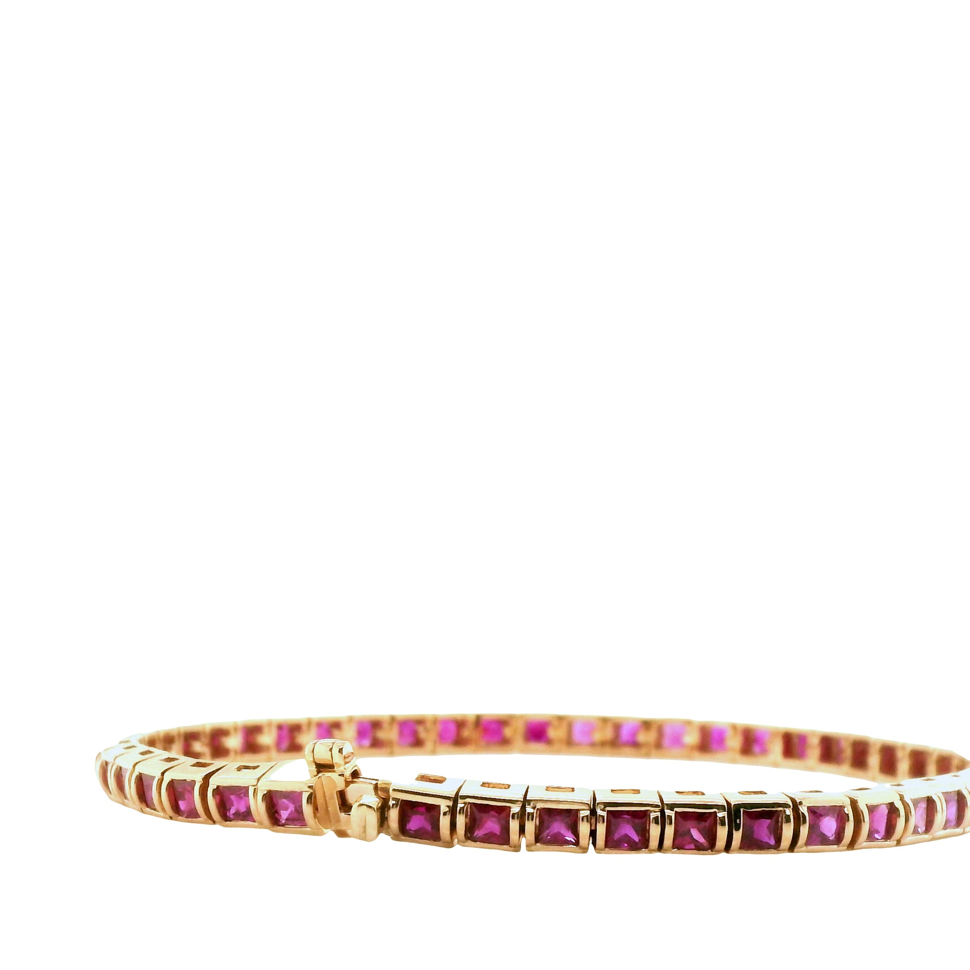 Natural Princess Cut Ruby Single Line Bracelet, in Yellow Gold