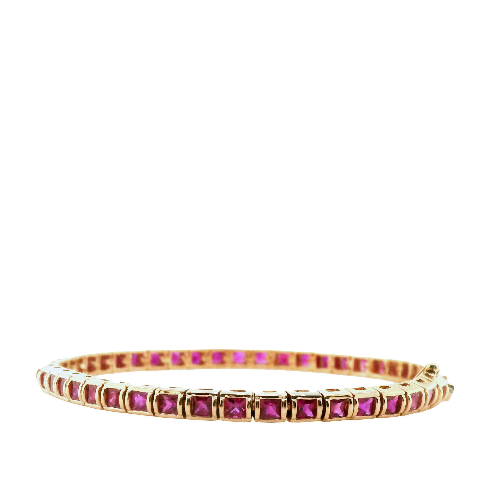 Natural Princess Cut Ruby Single Line Bracelet, in Yellow Gold