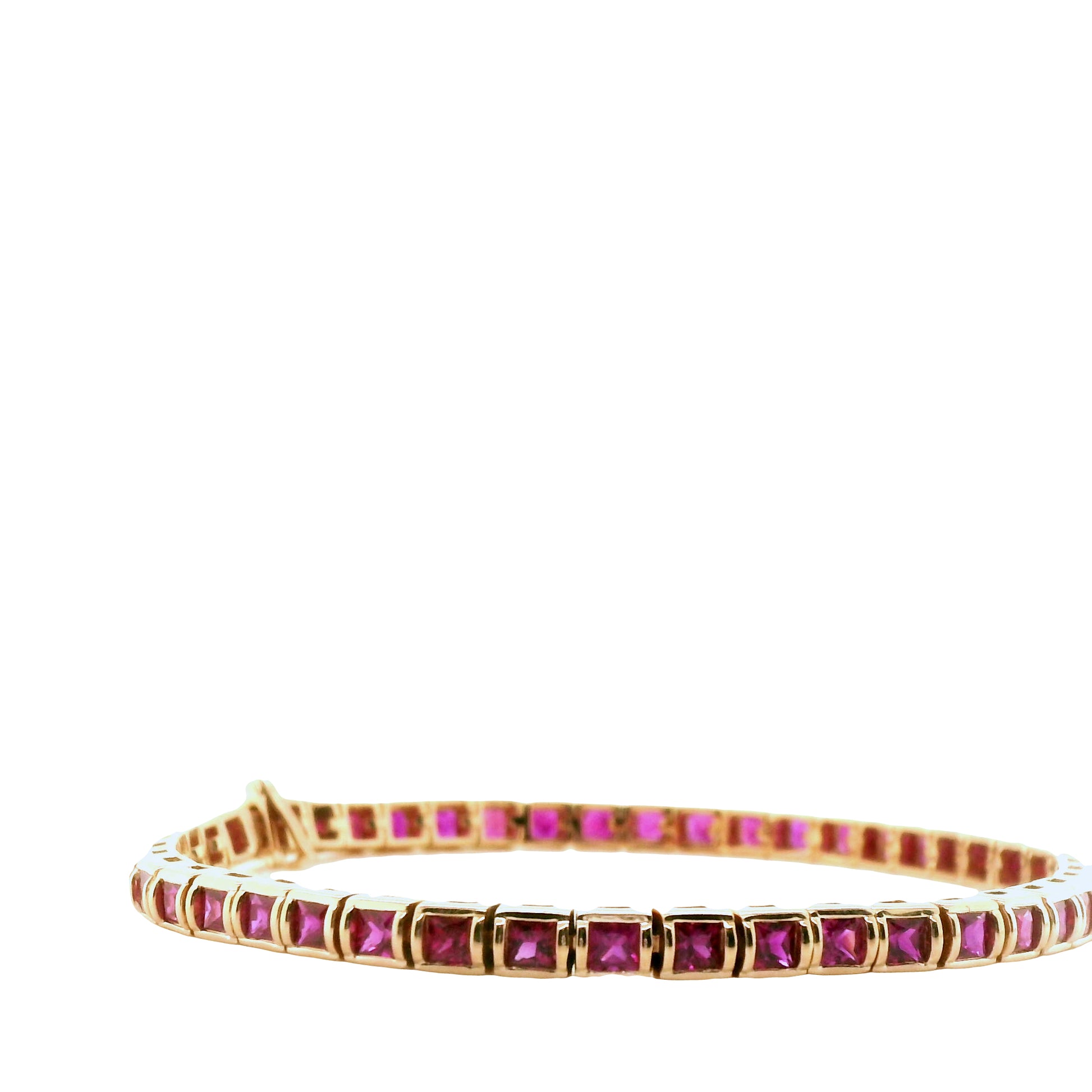Natural Princess Cut Ruby Single Line Bracelet, in Yellow Gold