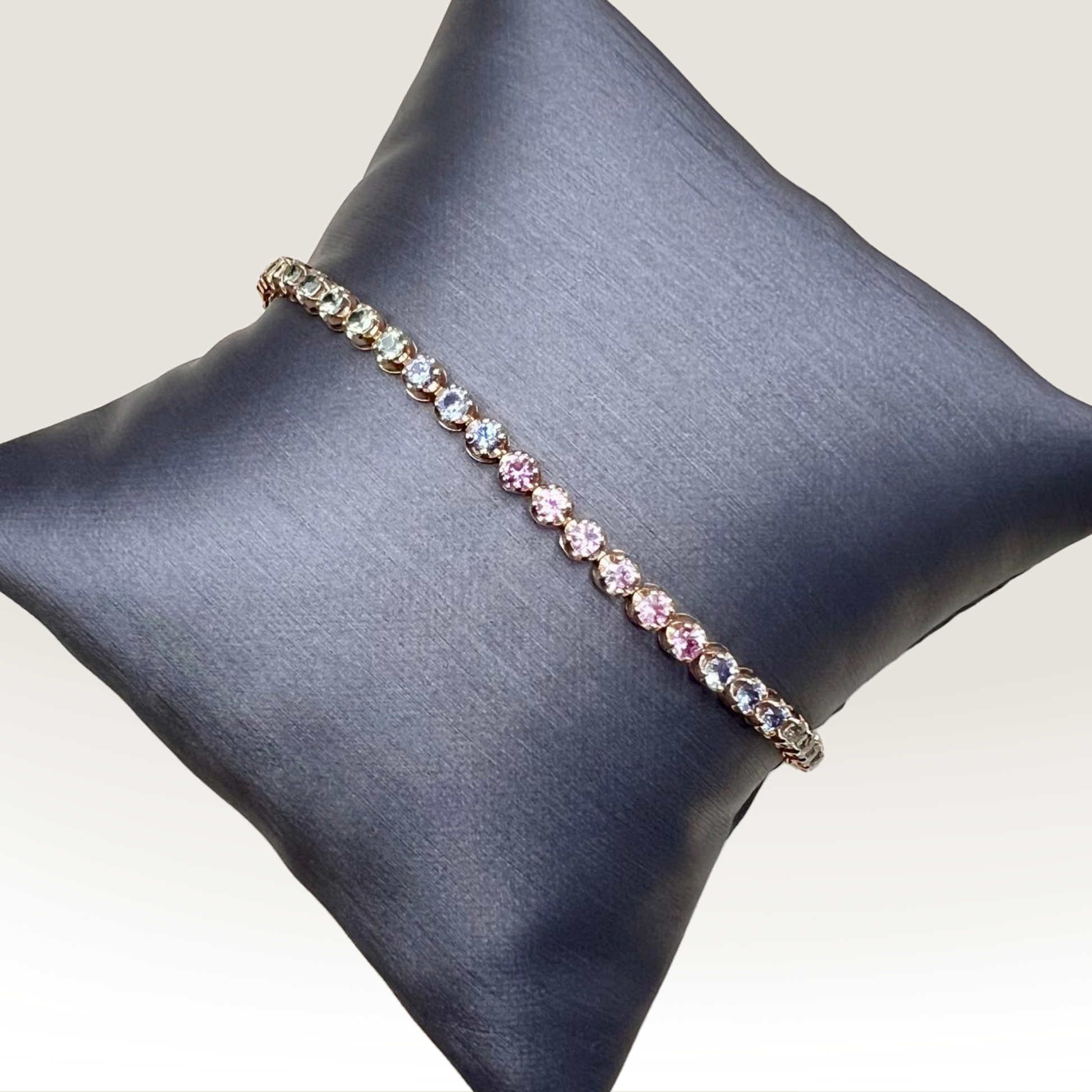 Natural Round Cut Multi-Color Sapphire Rainbow Bracelet, in Rose Gold