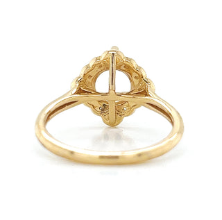 Natural Mined Round Diamond Halo Semi-Mount Art Deco Cocktail Ring Yellow Gold