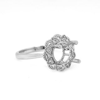 Natural Mined Round Diamond Semi-Mount Fits 7.5 mm Art Deco Halo Ring White Gold