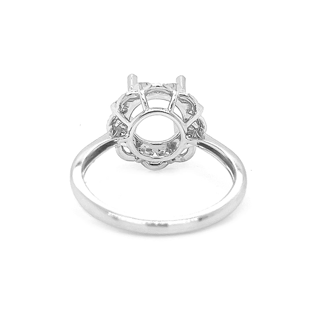 Semi-Mount Fits 7.5 mm with Natural Round Diamond  Art Deco Halo Ring, in White Gold