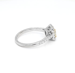 Natural Mined Fancy Yellow Princess Cut Diamond Ring White Gold GIA