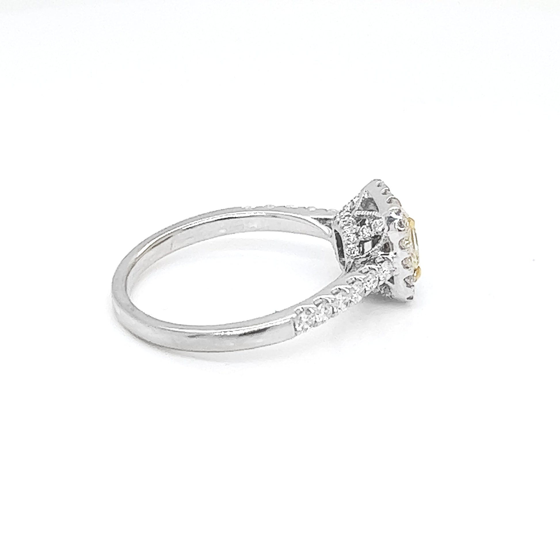 Natural Fancy Yellow Princess Cut Diamond Ring, in White Gol