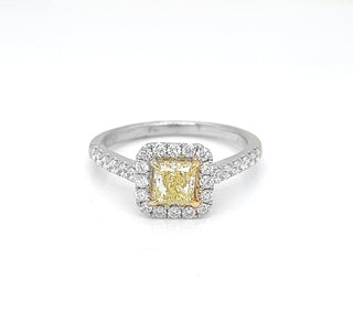 Natural Mined Fancy Yellow Princess Cut Diamond Ring White Gold GIA