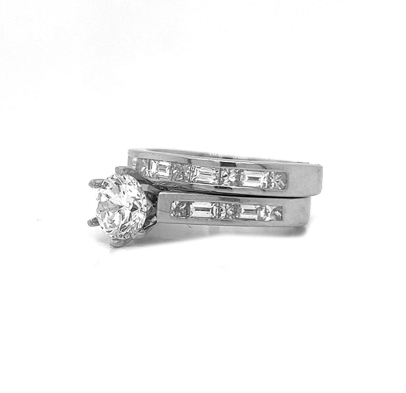 Natural Princess and Baguette Semi-Mount Bridal Band Ring in Platinum