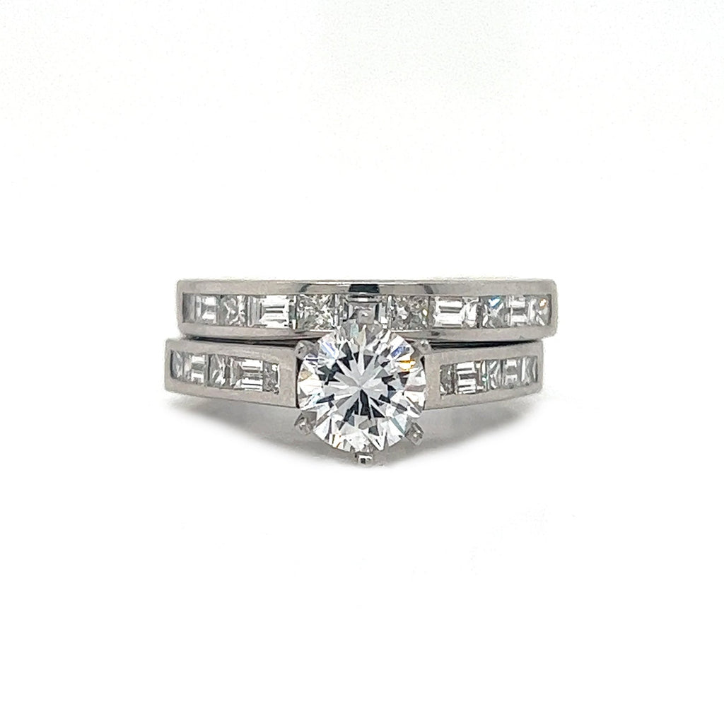 Natural Princess and Baguette Semi-Mount Bridal Band Ring in Platinum