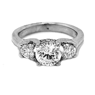 Natural Mined Round Cut Diamond 3 Stone Ring White Gold