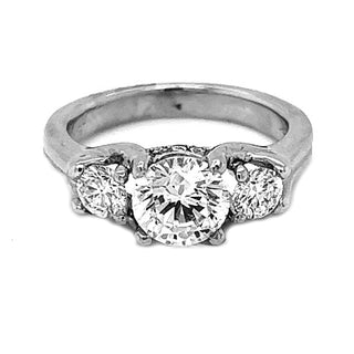 Natural Mined Round Cut Diamond 3 Stone Ring White Gold