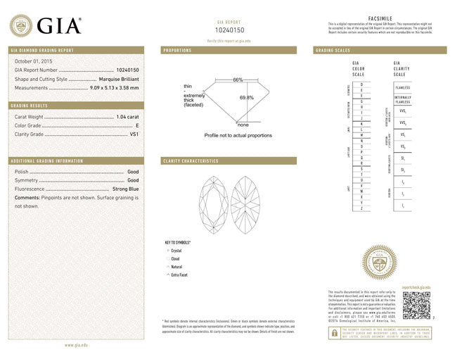 1.04 ct Diamond Marquise Cut E VS1 (GIA) 10240150