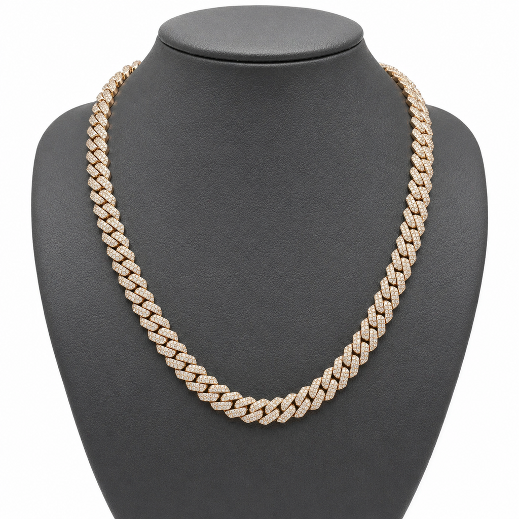 Cuban Chain Necklace Natural Diamonds 14KT Yellow Gold