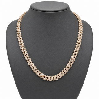 Cuban Chain Necklace Natural Diamonds 14KT Yellow Gold