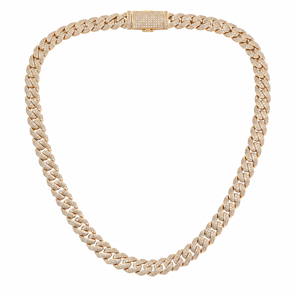 Cuban Chain Necklace Natural Diamonds 14KT Yellow Gold