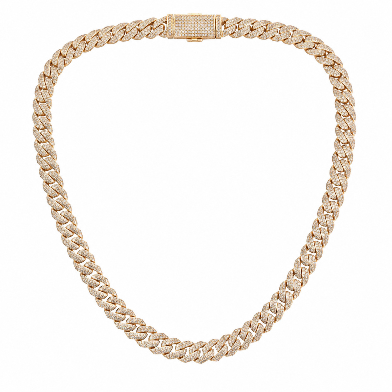 Cuban Chain Necklace Natural Diamonds 14KT Yellow Gold