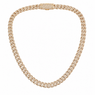 Cuban Chain Necklace Natural Diamonds 14KT Yellow Gold