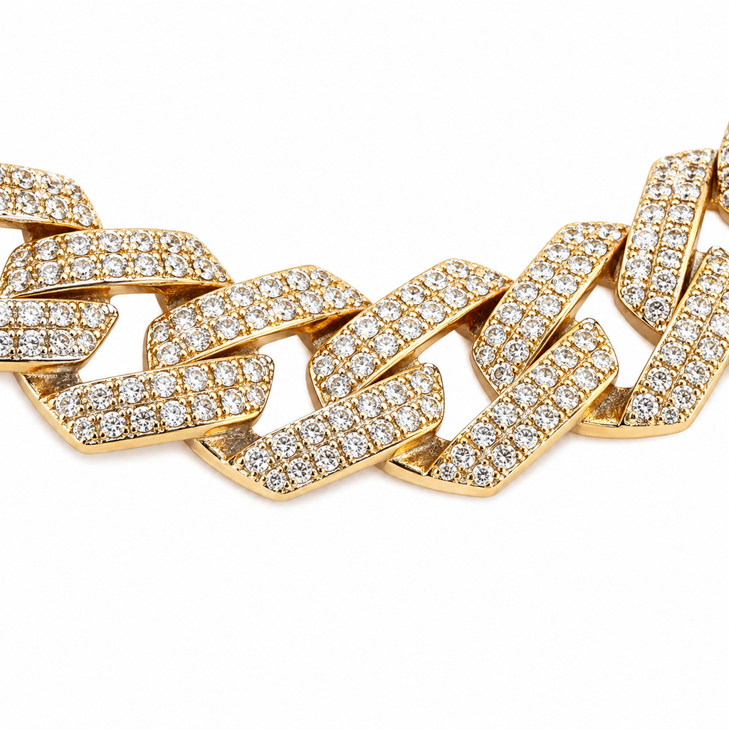 Cuban Chain Necklace Natural Diamonds 14KT Yellow Gold