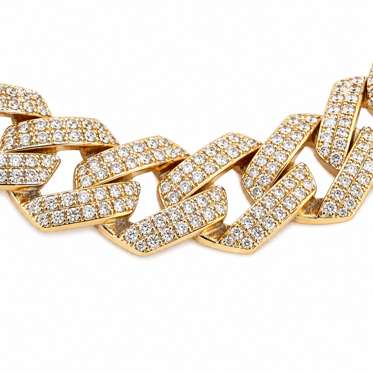 Cuban Chain Necklace Natural Diamonds 14KT Yellow Gold