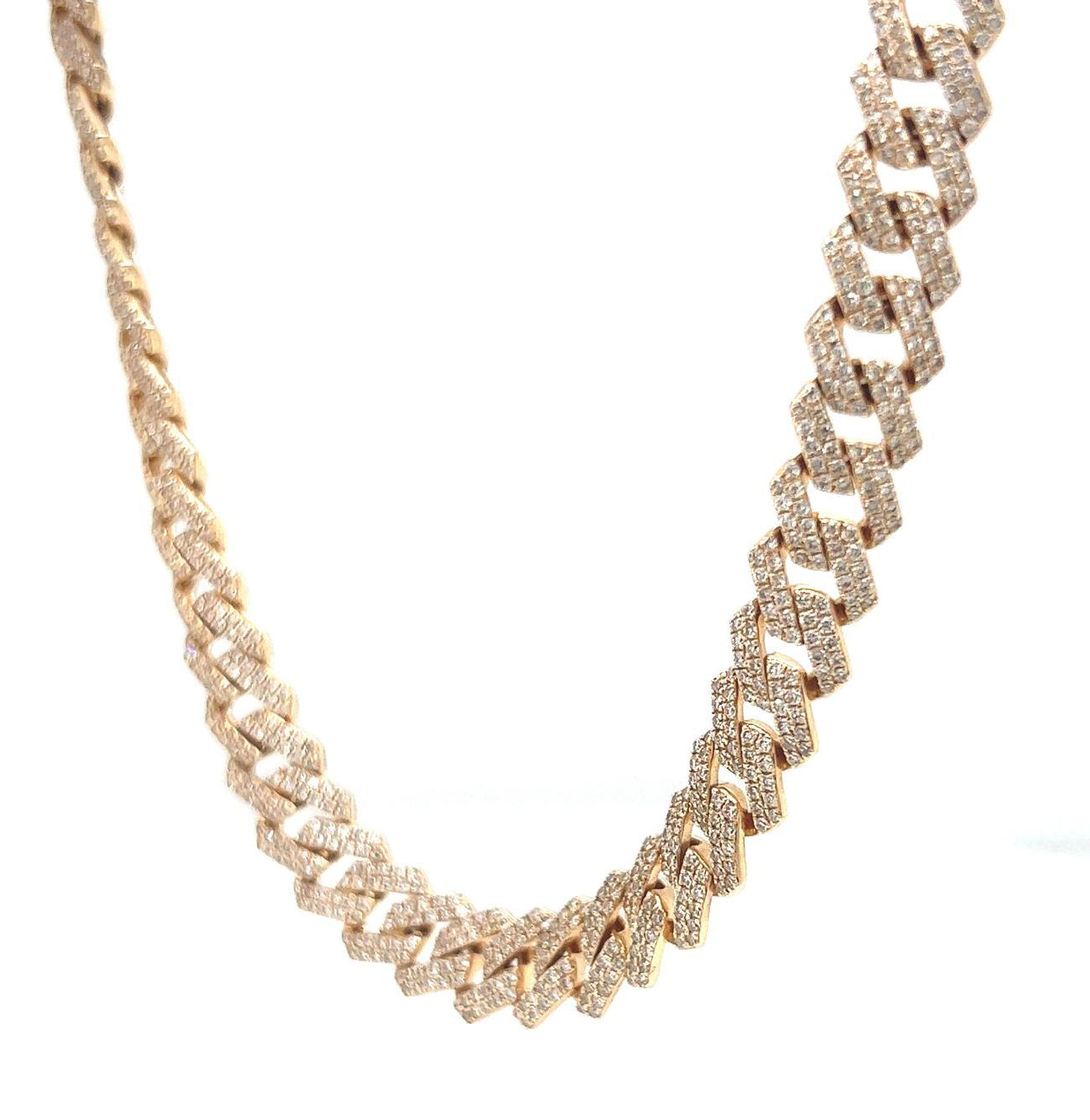 Natural Diamond Cuban Link Necklace Yellow Gold