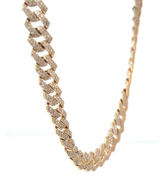 Natural Mined Diamond Cuban Link Necklace Yellow Gold