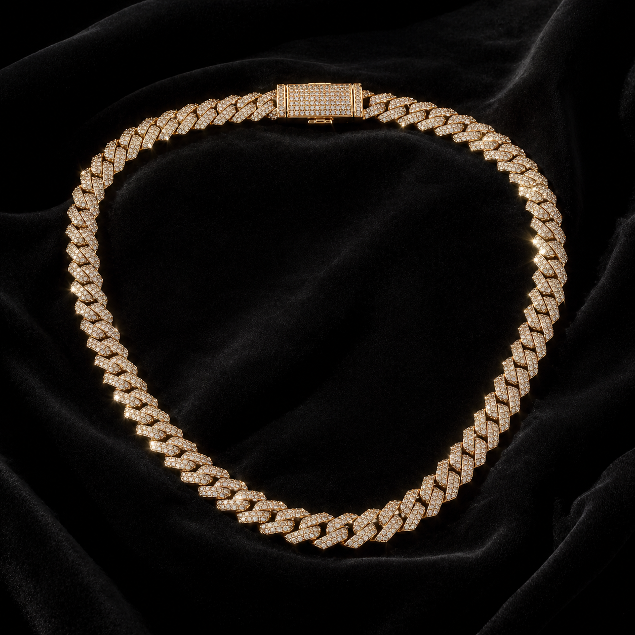 Cuban Chain Necklace Natural Diamonds 14KT Yellow Gold
