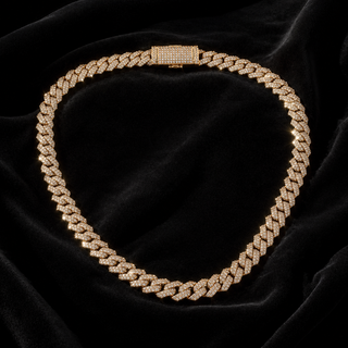 Cuban Chain Necklace Natural Diamonds 14KT Yellow Gold