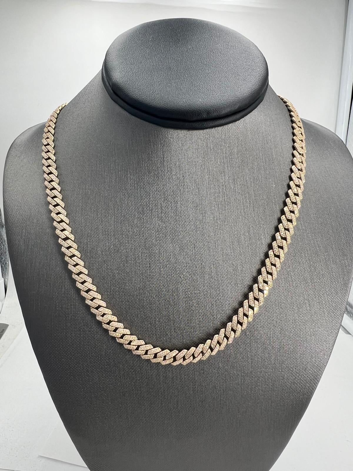 Natural Diamond Cuban Link Necklace Yellow Gold