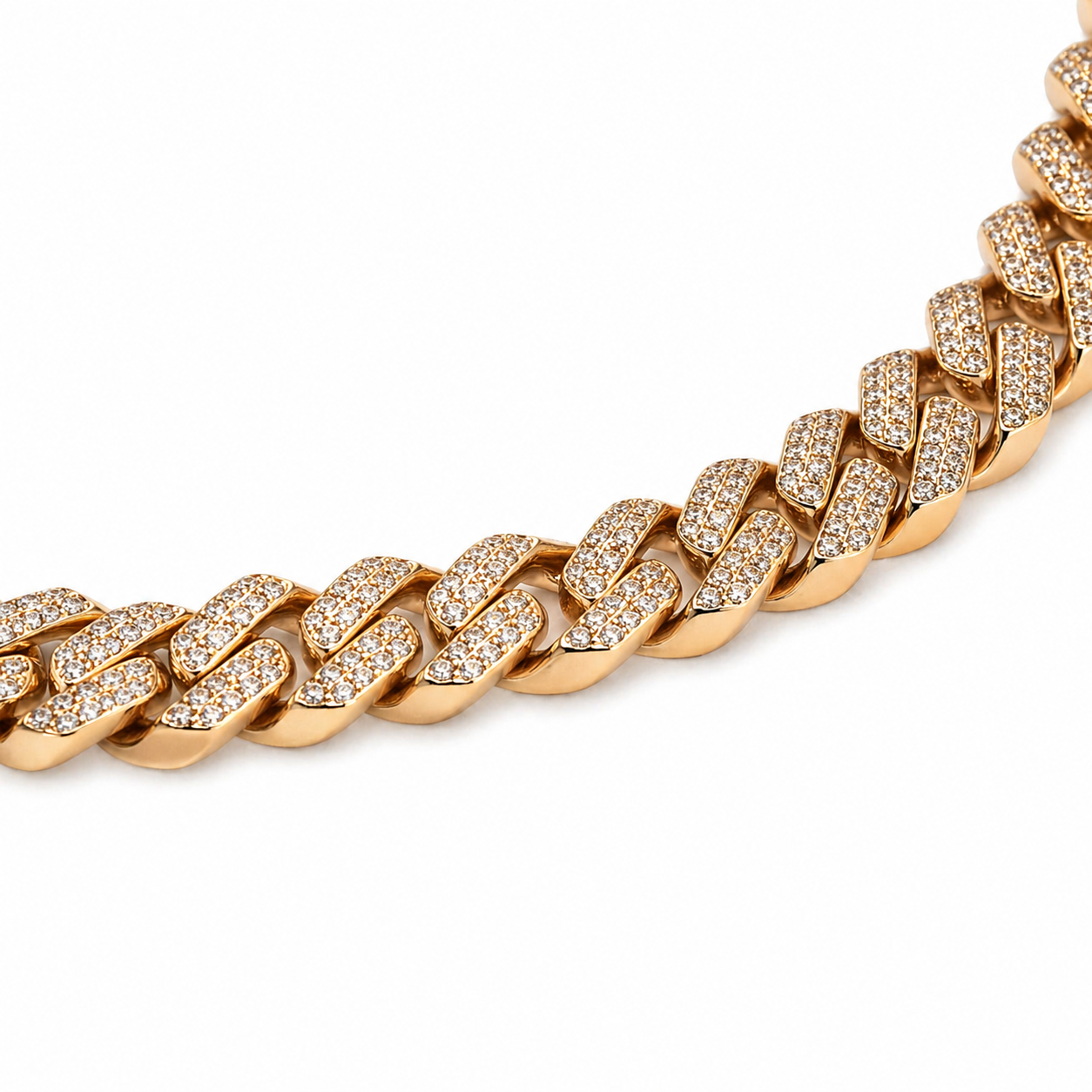 Cuban Chain Necklace Natural Diamonds 14KT Yellow Gold