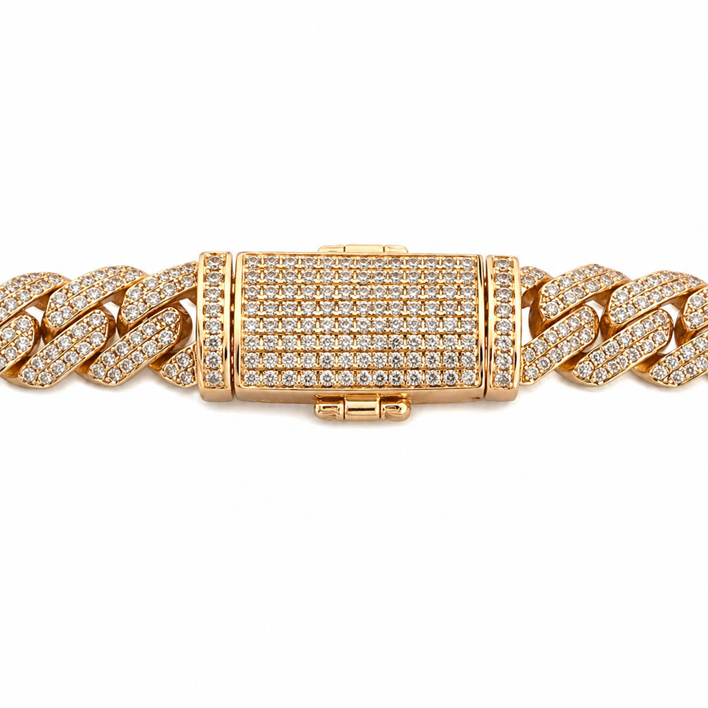Cuban Chain Necklace Natural Diamonds 14KT Yellow Gold