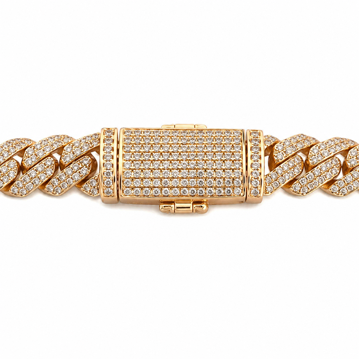 Cuban Chain Necklace Natural Diamonds 14KT Yellow Gold