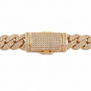 Cuban Chain Necklace Natural Diamonds 14KT Yellow Gold